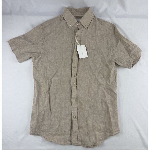 NWT Porter & Ash Men Men's Linen Shirt Small Natural Sand Button Down Short Slee - Picture 1 of 9